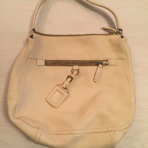 PRADA off white-cream Leather Bag Purse Shoulder Tote Logo tag Authentic handbag